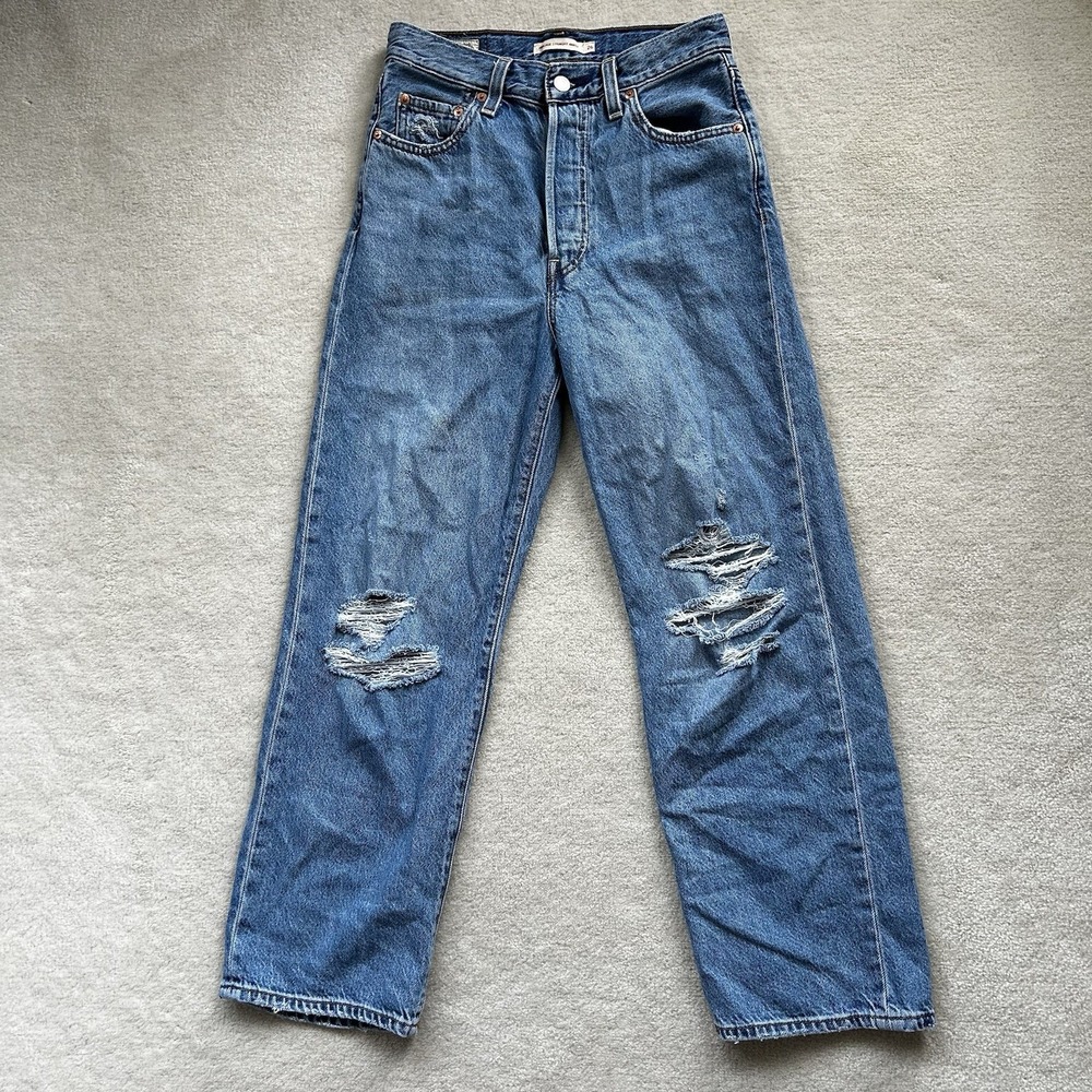 Levis Premium Jeans Womens 26 Blue Ribcage Straight Ankle Casual Distressed